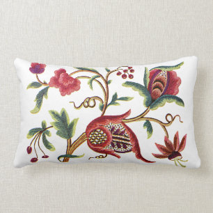 Beautiful Traditional Jacobean Crewel Embroidery Lumbar Cushion