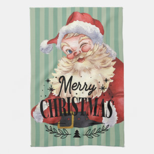 Beautiful traditional Santa Retro Red Green Tea Towel