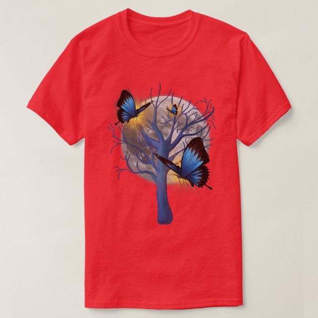 Beautiful Tree Enchanted ButterfliesT-Shirt T-Shirt (Design Front)