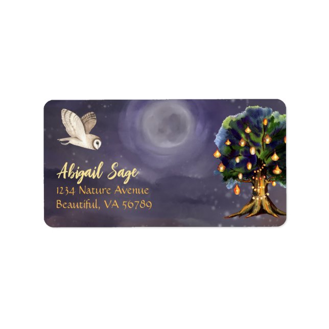 Beautiful Tree, Full Moon and Owl Address Label (Front)