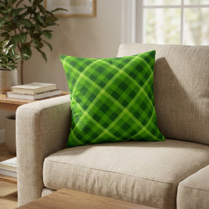 Beautiful Tree Green Plaid Throw Pillow