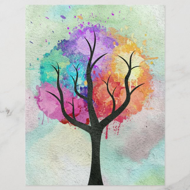 beautiful Tree Pastel Colours Abstract Oil Paintin (Front)