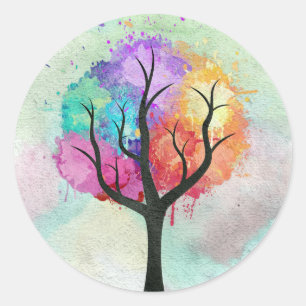 beautiful Tree Pastel Colours Abstract Oil Paintin Classic Round Sticker