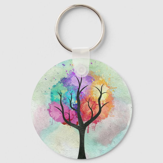 Beautiful Tree Pastel Colours Abstract Oil Paintin Key Ring (Front)