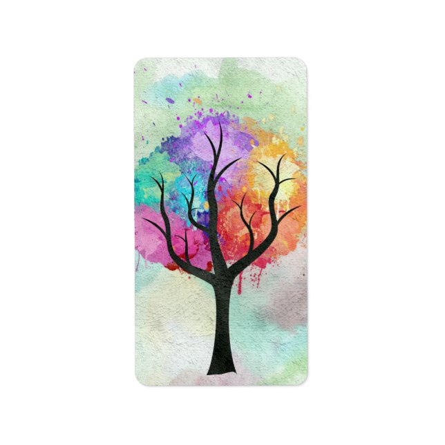 beautiful Tree Pastel Colours Abstract Oil Paintin Label (Front)