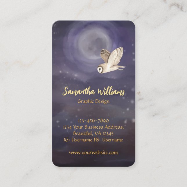 Beautiful Tree with Lanterns, Moon and Owl Business Card (Front)