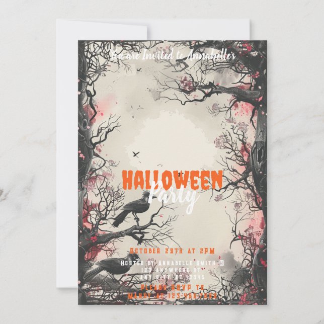 Beautiful Trees Black Birds Halloween Party Invitation (Front)
