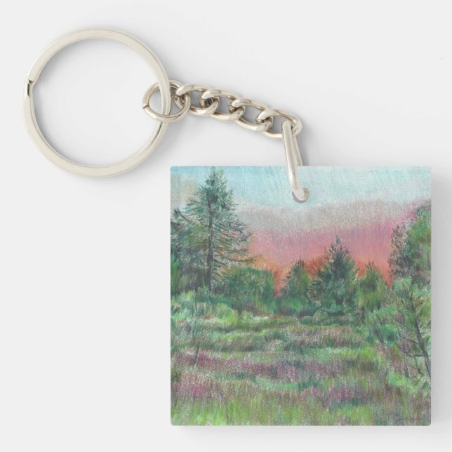 Beautiful Trees Pink Sky Art Key Ring (Front)