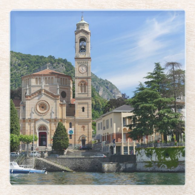 Beautiful Tremezzo Lake Como Italy Glass Coaster (Front)