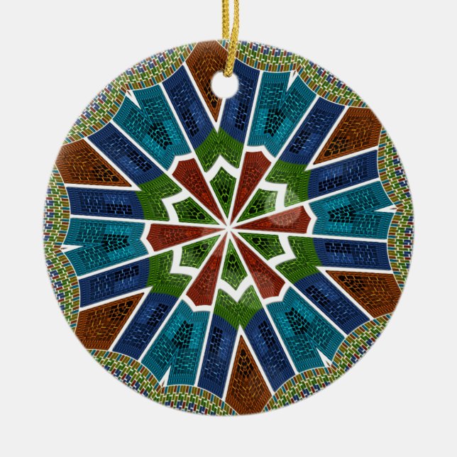 Beautiful Trendy Asian Textile Design Art Print Ceramic Tree Decoration (Front)