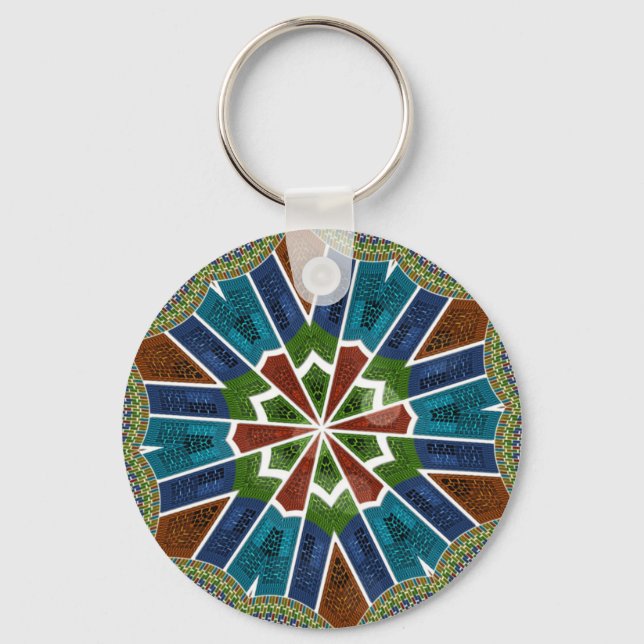 Beautiful Trendy Asian Textile Design Art Print Key Ring (Front)