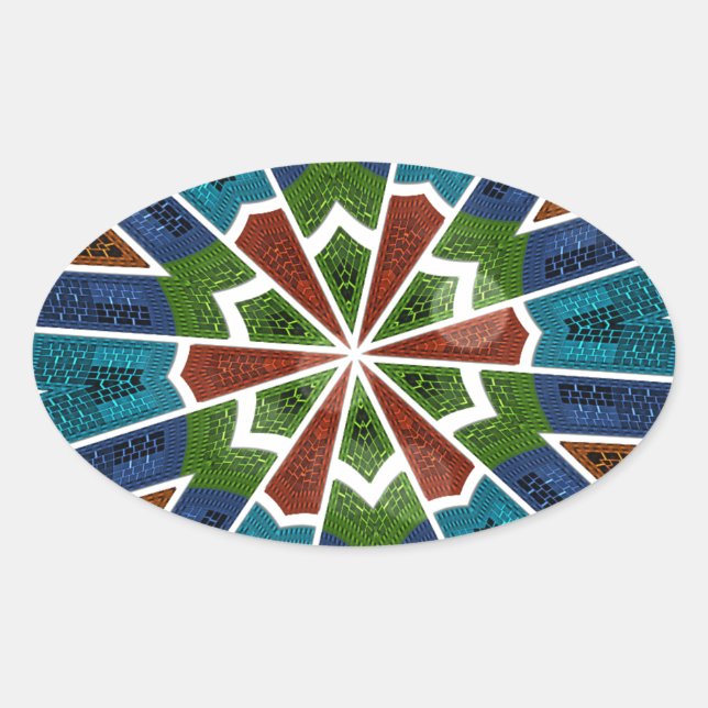 Beautiful Trendy Asian Textile Design Art Print Oval Sticker (Front)