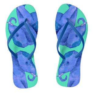 Beautiful Trendy Colourful Blue Elephants Flip Flops