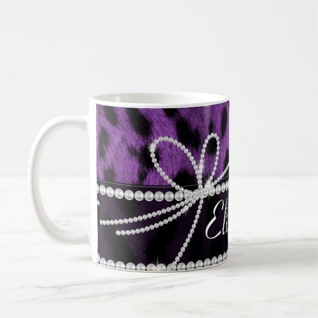 Beautiful trendy faux purple leopard animal print coffee mug (Left)