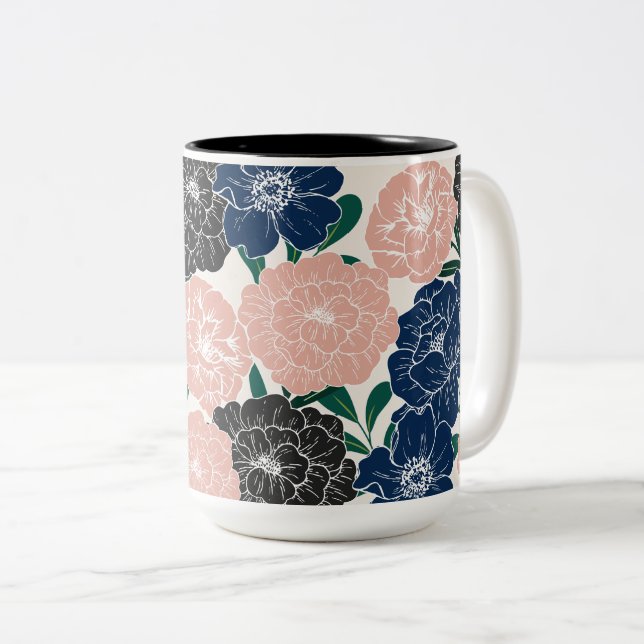 Beautiful Trendy Flower Two-Tone Coffee Mug (Front Right)