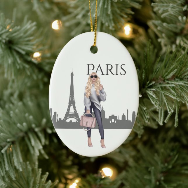 Beautiful Trendy Girl in Paris Christmas Ceramic Tree Decoration (Tree)