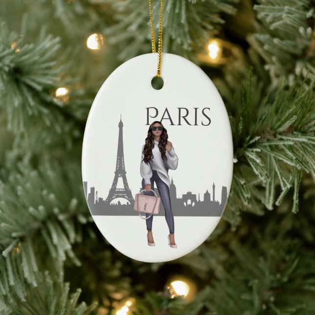 Beautiful Trendy Girl in Paris Christmas Ceramic Tree Decoration (Tree)