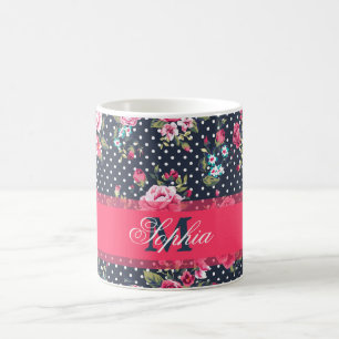 Beautiful trendy girly vintage monogram floral coffee mug