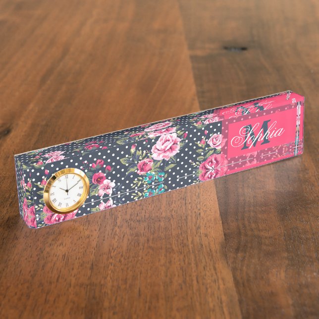 Beautiful trendy girly vintage monogram roses nameplate (Side)