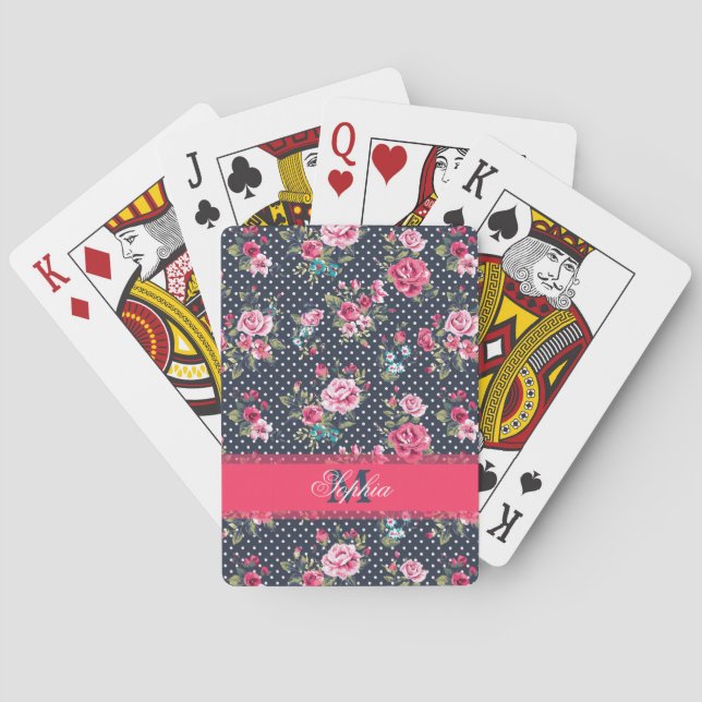 Beautiful trendy girly vintage monogram roses playing cards (Back)