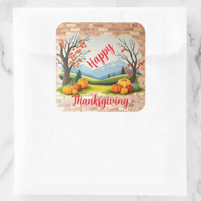 Beautiful Trendy Happy Thanksgiving Fall Square Sticker (Bag)