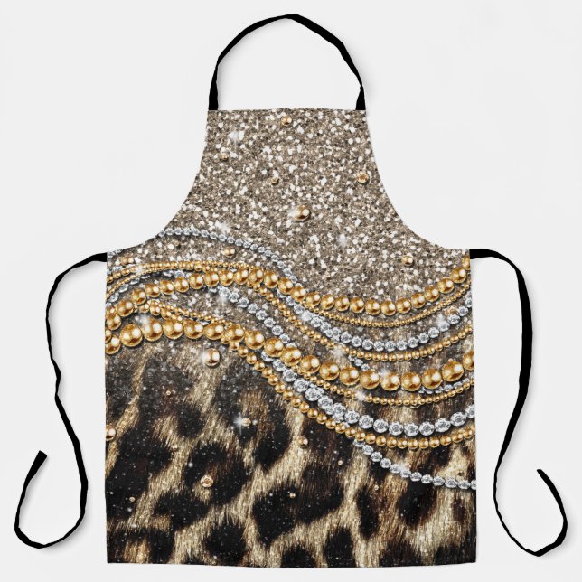 Beautiful trendy leopard faux animal print apron (Front)