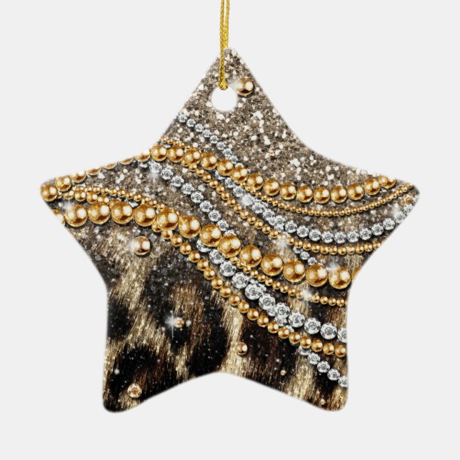 Beautiful Trendy Leopard Faux Animal Print Ceramic Tree Decoration (Front)