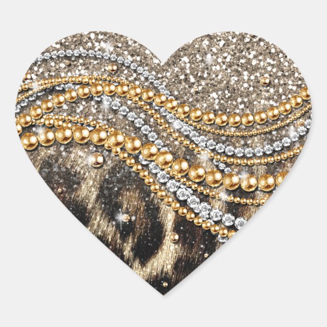 Beautiful Trendy Leopard Faux Animal Print Heart Sticker (Front)