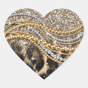 Beautiful Trendy Leopard Faux Animal Print Heart Sticker
