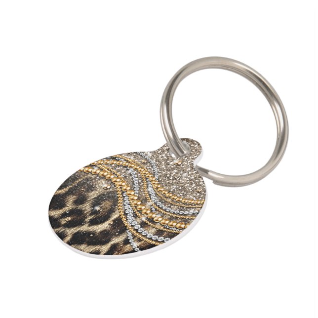 Beautiful trendy leopard faux animal print pet tag (Side)