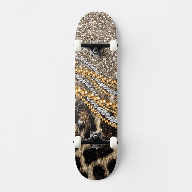 Beautiful trendy leopard faux animal print skateboard (Front)