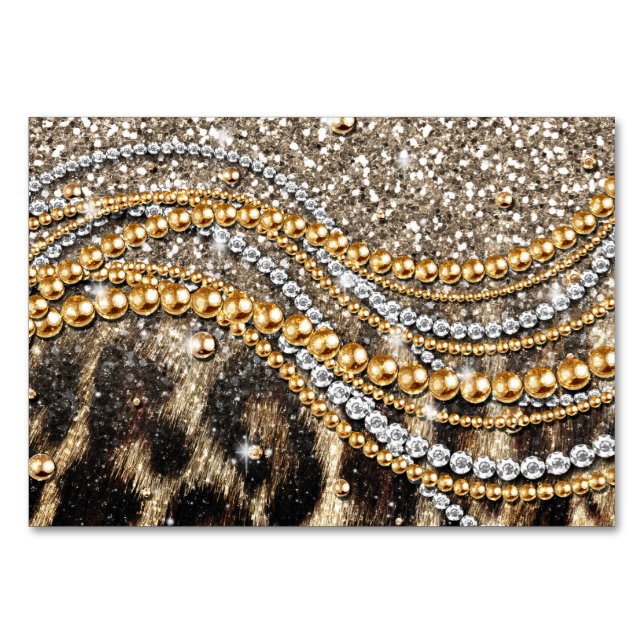 Beautiful Trendy Leopard Faux Animal Print Table Number (Front)