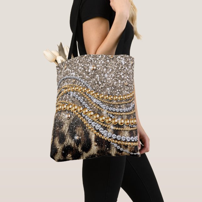 Beautiful Trendy Leopard Faux Animal Print Tote Bag (Close Up)