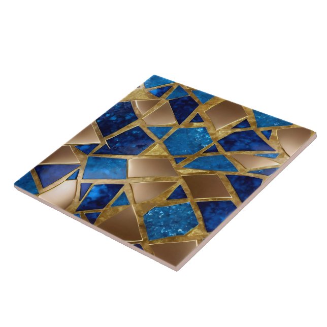 Beautiful Trendy Ocean Blue Gold Collection Tile (Side)