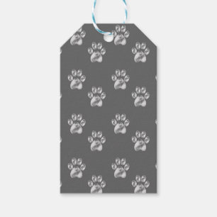 Beautiful trendy paw pattern on dark grey gift tags