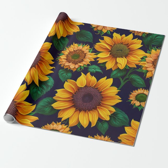 Beautiful Trendy Sunflower Collection Wrapping Paper (Unrolled)