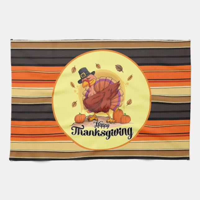Beautiful Trendy Thanksgiving Autumn Collection Tea Towel (Horizontal)