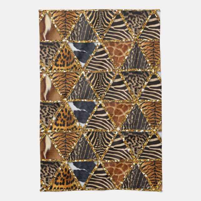 Beautiful trendy  triangle faux animal fur print tea towel (Vertical)