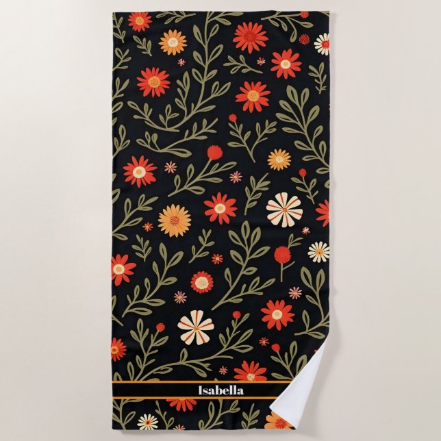 Beautiful Trendy Vintage Floral Collection Beach Towel (Front)