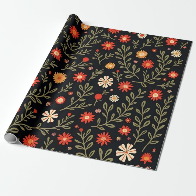Beautiful Trendy Vintage Floral Collection Wrapping Paper (Unrolled)