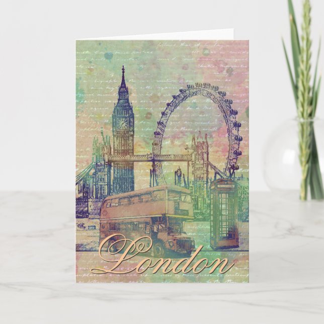 Beautiful trendy Vintage London Landmarks Card (Front)