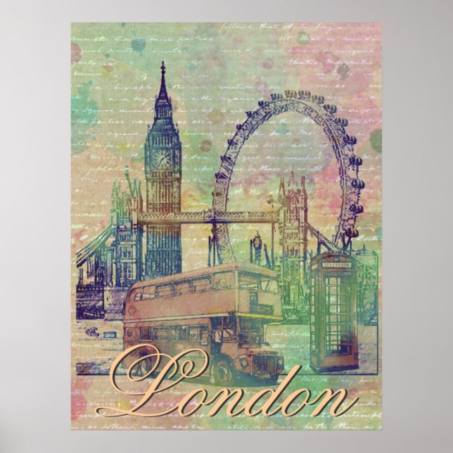 Beautiful trendy Vintage London Landmarks Poster (Front)