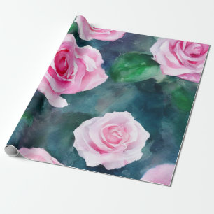 Beautiful Trendy Watercolor Pink Roses Collection Wrapping Paper