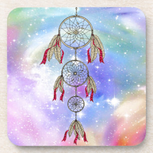 Beautiful trendy whimsical dream-catcher feathers coaster