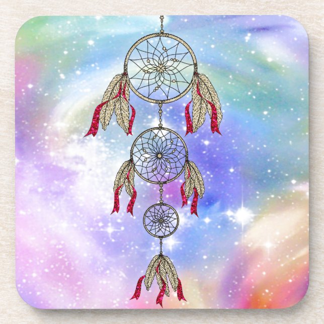 Beautiful trendy whimsical  dream-catcher feathers coaster (Front)