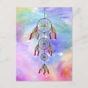 Beautiful trendy whimsical  dream-catcher feathers postcard