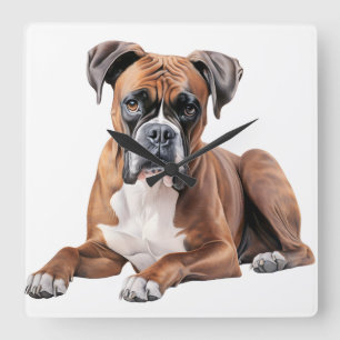 BEAUTIFUL TRI-COLORED BOXER DOG SQUARE WALL CLOCK
