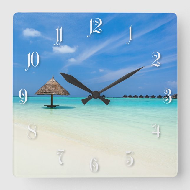 Beautiful tropical beach at Maldives Square Wall Clock (Front)
