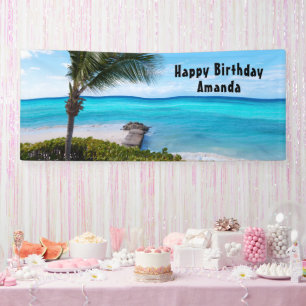  Beautiful Tropical Beach Breezy Palm Birthday Banner