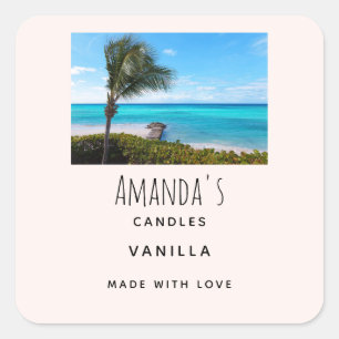 Beautiful Tropical Beach Breezy Palm Tree Candle Square Sticker